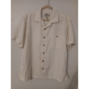 Island Shores Button-up Shirt‎ Men's  Sz. XL Beige   Wooden Buttons Light Weight